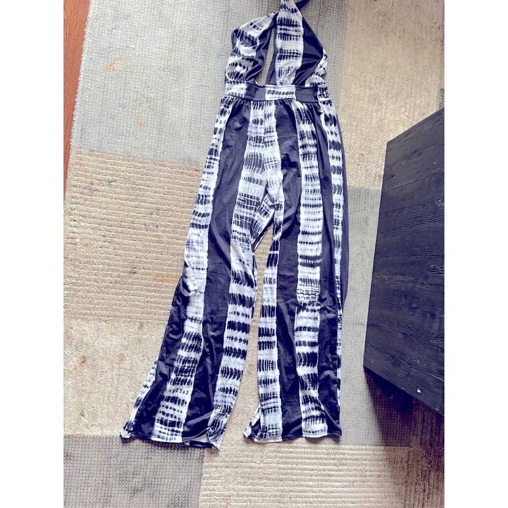 Tie dye jumpsuit with keyhole halter top